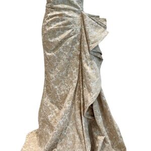 Badgley Mischka Asymmetrical Beige Floral Dress